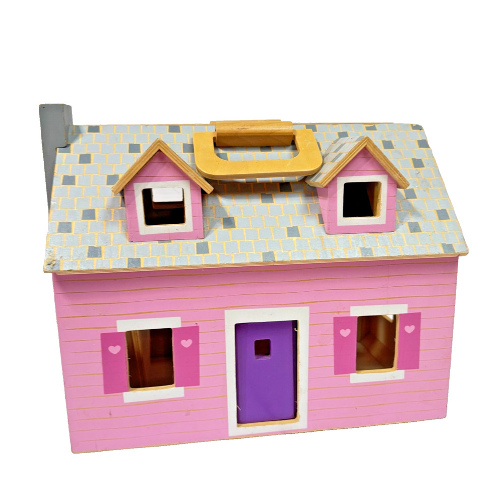 Melissa & Doug Wooden Fold & Go Pink Dollhouse House TV Ladder Used